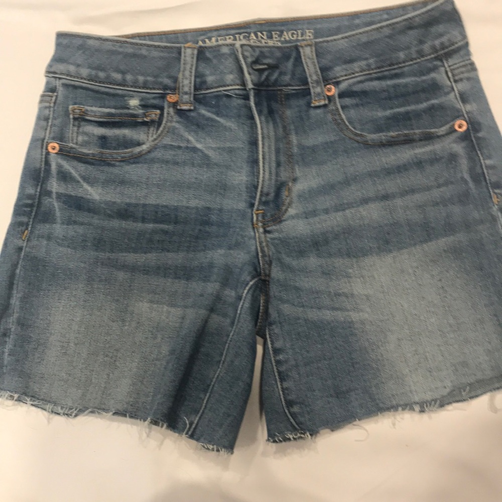 Blue washed MIDI shorts
